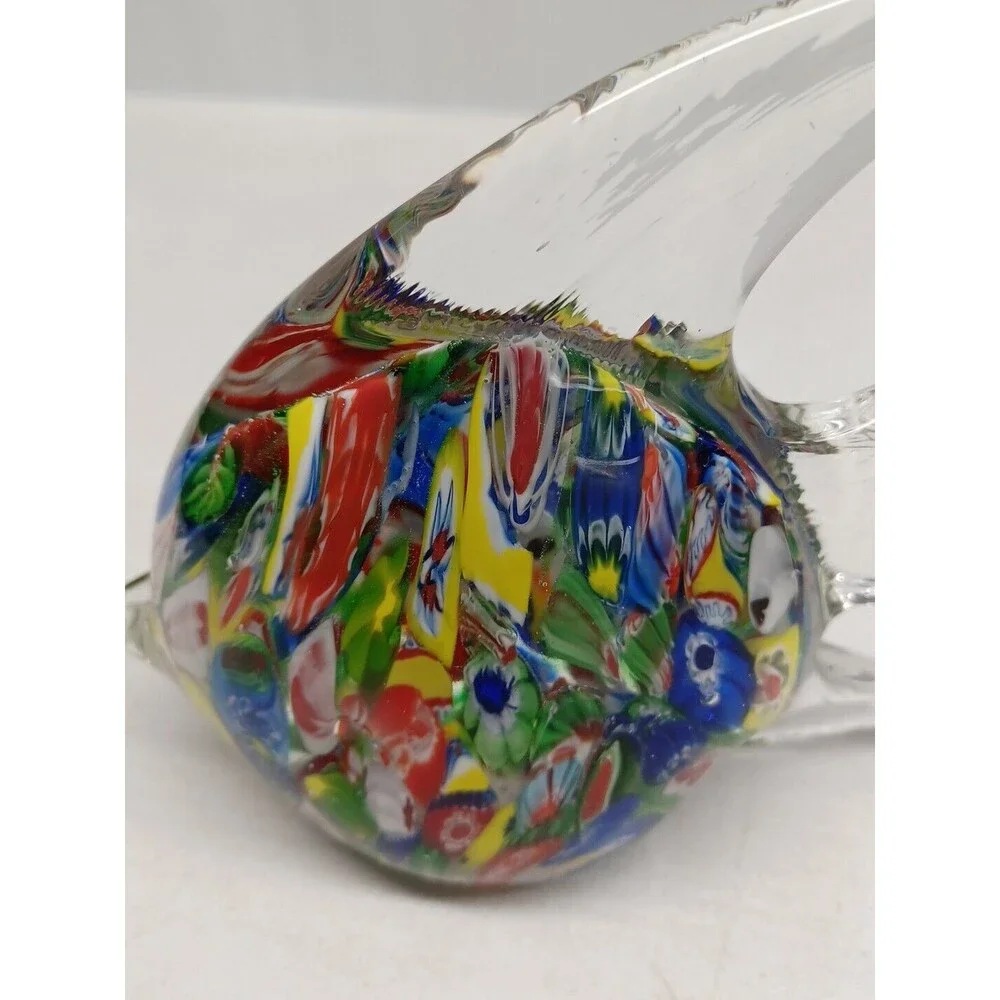 Murano Millefiori Style Art Glass Angel Fish Paperweight MultiColor Hand Crafted